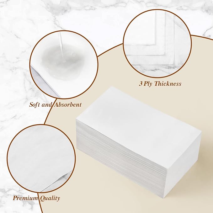 BESTVIP 400 Pack Disposable Paper Napkins,3-Ply White Dinner Napkins for Guests,Bathroom Paper Hand Towels Soft and Absorbent, Perfect for Christmas, Kitchen, Dinner, Party, Wedding or Event