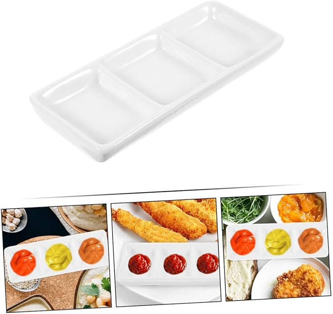 4Pcs Ceramic Serving Platter Compartment Sauce Dishes for Condiments Appetizers and Portions for Parties Gatherings and Everyday Use
