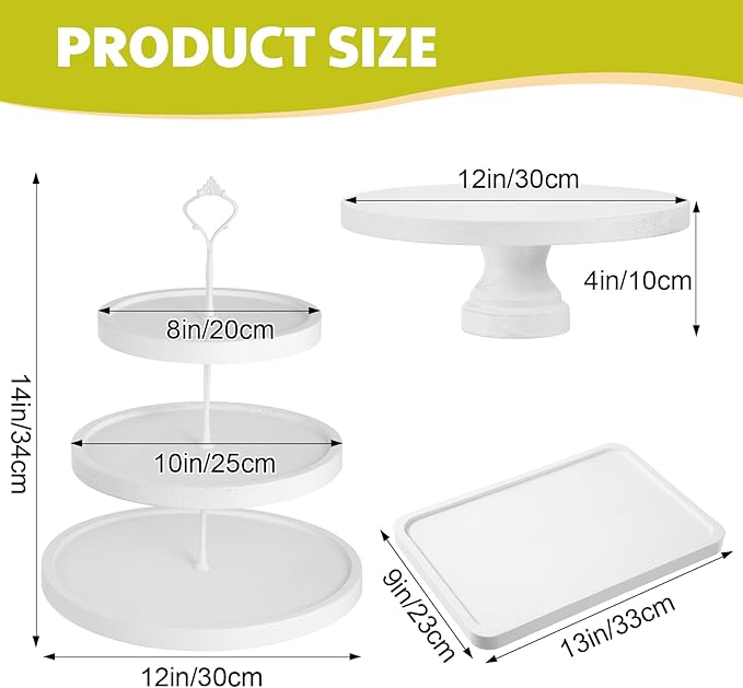 7 Pcs Wood Dessert Table Display Set Wooden 3 Tie Cupcake Stands Rustic Round Cake Stand Wood Dessert Serving Trays for Christmas Party Baby Shower Wedding Birthday(White)