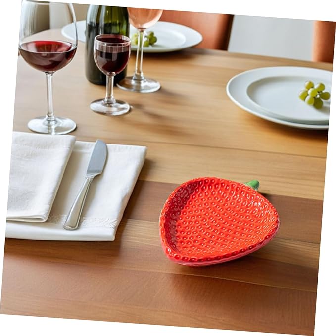 STOBAZA Strawberry Shaped Ceramic Appetizer Plate: Porcelain Snack Dish For Sushi Pastry And Desserts - For Home Gatherings And Outdoor Picnics
