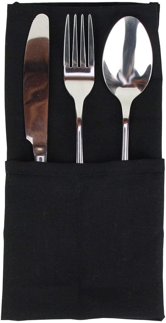 Solid Color Linen Blended Thin Dinner Cloth Napkins - Set of 12 (40 x 40 cm) - for Halloween Events & Home Use (Black)