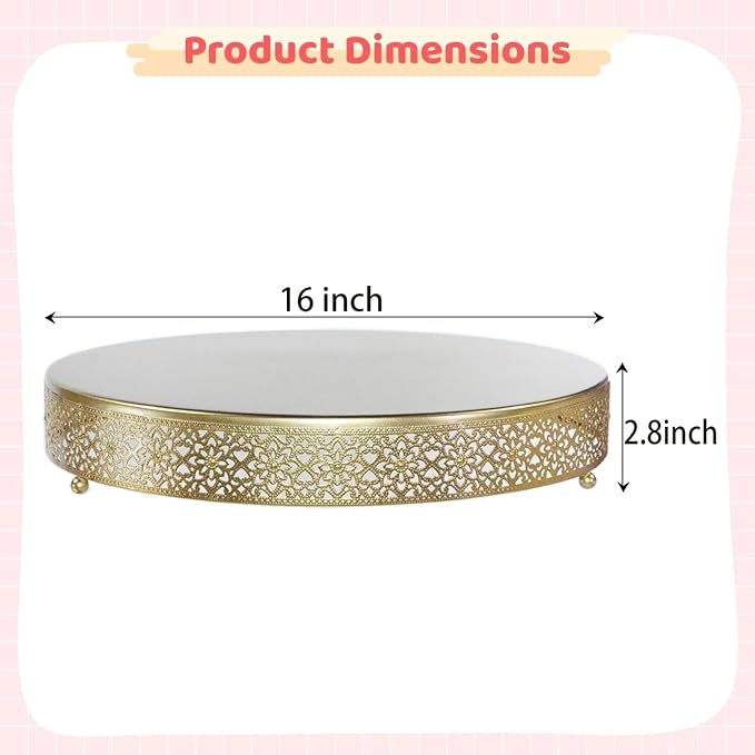 Cake Stand, Metal Round Cupcake Dessert Stand Cake Display Holder Cookies Fruit Serving Tray Decor for Wedding Party Birthday Baby Showers Anniversary (16in, Gold)