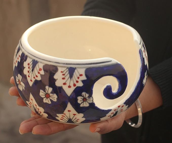 7" Inch Ceramic Yarn Bowl for Knitting and Crocheting with Smooth Spiral Outlet – Tangle-Free Yarn Organizer by ABHANDICRAFTS (AB-BOWL-022) (AB-BOWL-022)