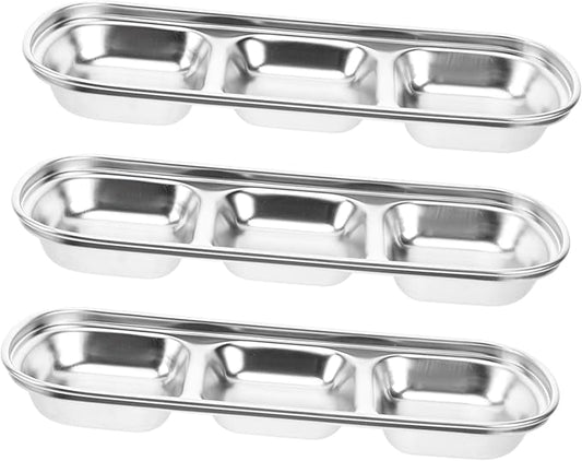 3pcs Seasoning Bowl Dessert Containers Snack Food Kids Plates Mini Appetizer Plate Condiment Container Dish Ceramic Go Food Sauce Dish Appetizer Plates Seasoning Dish re-(Silver-20.6X8.2cm)