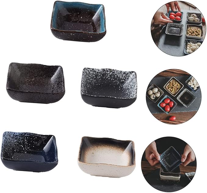 5pcs Japanese Style Ceramic Sushi Plate Multi-functional Snack Plates for Dipping Sauces Appetizers and Desserts Random Colors and