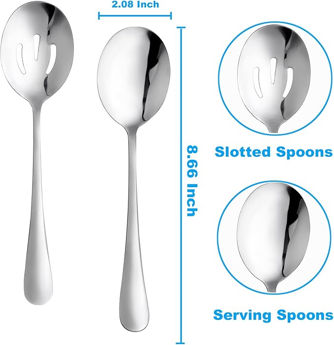 6 Pieces Serving Spoons Set, 8.7 Inch, Includes 3 Serving Spoons and 3 Slotted Spoon, Large Stainless Steel Buffet Banquet Utensils Cutlery Set for Home, Kitchen
