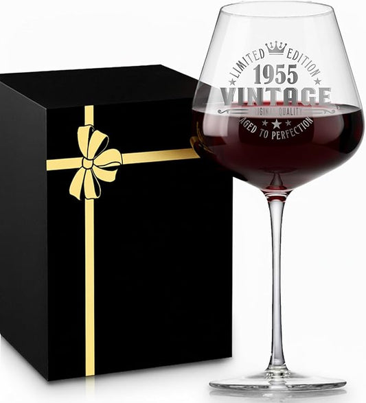 Crystal Burgundy Wine Glasses Cup Red Long Stem White Personalized Cute Large Women 70th Birthday Gifts for Her 70 Years Old Best 1955 Funny Cool Friend Gift Unique Birthday Party Decorations
