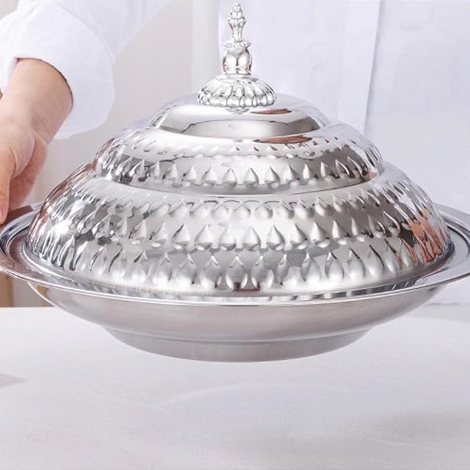 Stainless Steel Food Serving Tray with Lid, Decorative Serving Platter for Snacks Desserts Fruit Display for Kitchen Party