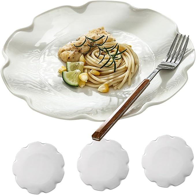 Cabilock 4Pcs White Ceramic Plates Set Oven Safe Dinner Plates Decorative Porcelain Serving Dish for Home Use for Steak Breakfast and Desserts