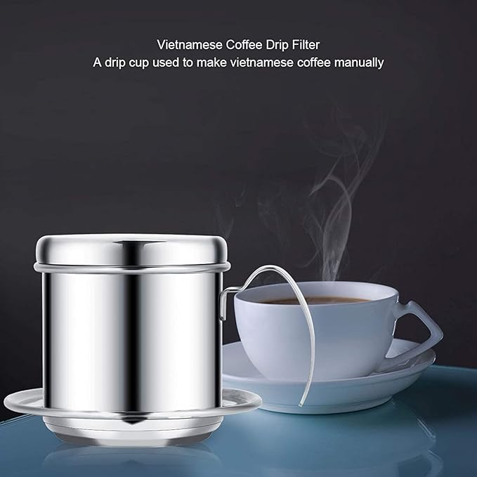 Vietnamese Coffee Drip Filter - Stainless Steel Maker Pot, Single Serving Cup, Manual Infuser Filter Dripper for Coffee Lovers (Silver)
