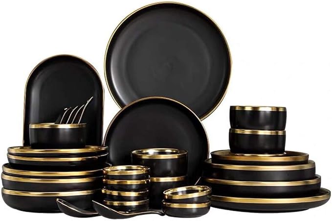 Dinnerware Sets Gilt Rim White Porcelain Set Kitchen Plate Ceramic Tableware Food Dishes Rice Salad Noodles Bowl Mug Cutlery,D