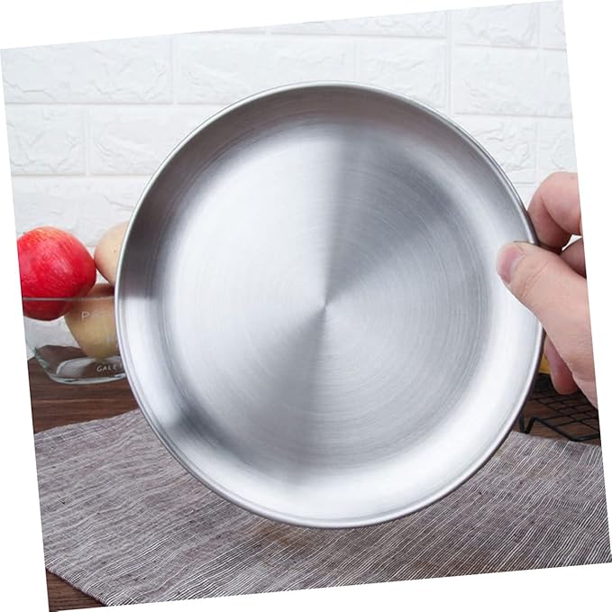 ABOOFAN 1Pc Stainless Steel Thickened Round Tray for Food Serving Matte Finish Versatile Grill Plate for Fruits Cakes and Appetizers for Home Kitchen Restaurants and Cafes