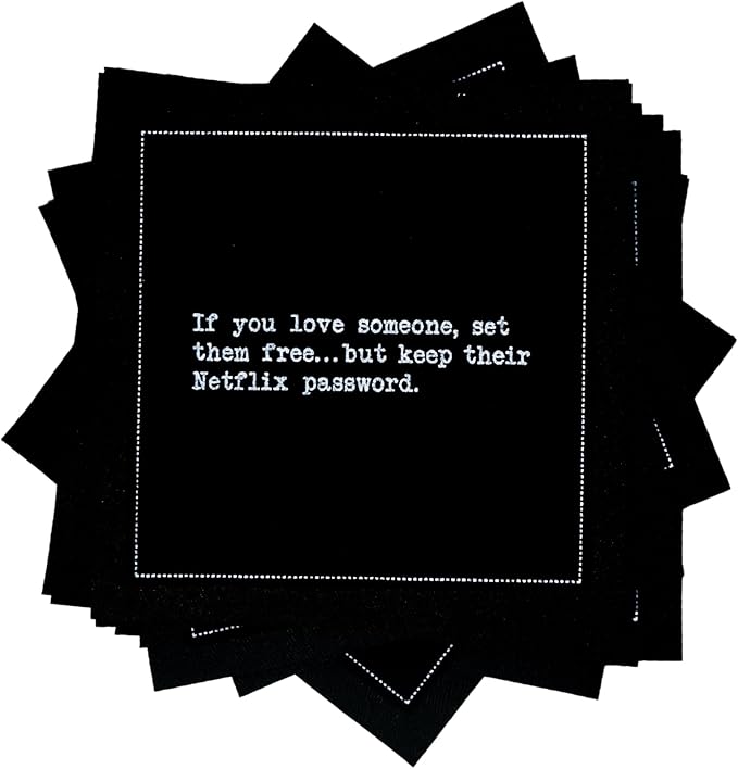 Five Star Funny Realationship Quotes | Black Cotton Cocktail Napkins | 50 Luxury Disposable Beverage Napkins with Witty Bar Quotes | Drink Napkins for Parties, Bars, Weddings & Game Nights