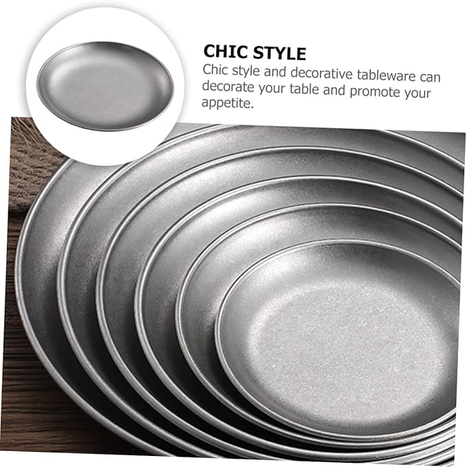 OUNONA Vintage Round BBQ Serving Tray Stainless Steel Snack Plate for Camping Picnics Household Use Versatile Food Dish for Snacks Fruits and Fried Foods