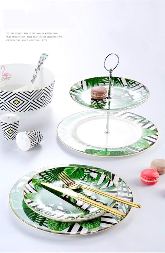 56-Piece 24K Gold Floral Design Dinnerware Set Nordic Ceramic Combi-Set Porcelain Tableware Set of Bowls/Dessert Plates/Soup Plates/Dinner Plates