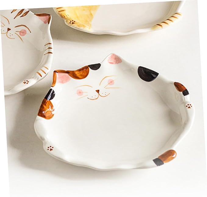 LIFKOME Cat Shaped Ceramic Plate for Snacks Fruits and Salads Adorable Cartoon Cat-themed Dinner Dish for Appetizers and Desserts