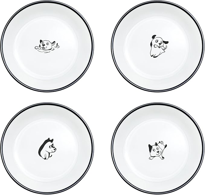 SOCOSY Cute Cartoon Happy Dogs Ceramic Seasoning Dishes Sauce Dish Sushi Dipping Bowl Appetizer Plates Tea Bag Holder Serving Dish for Kitchen, 5 Inch, Set of 4