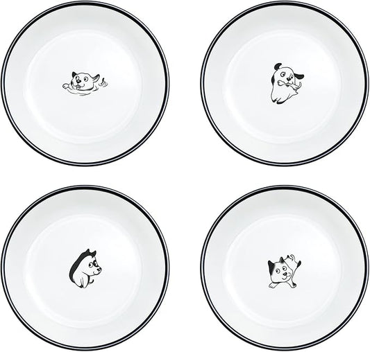 SOCOSY Cute Cartoon Happy Dogs Ceramic Seasoning Dishes Sauce Dish Sushi Dipping Bowl Appetizer Plates Tea Bag Holder Serving Dish for Kitchen, 5 Inch, Set of 4