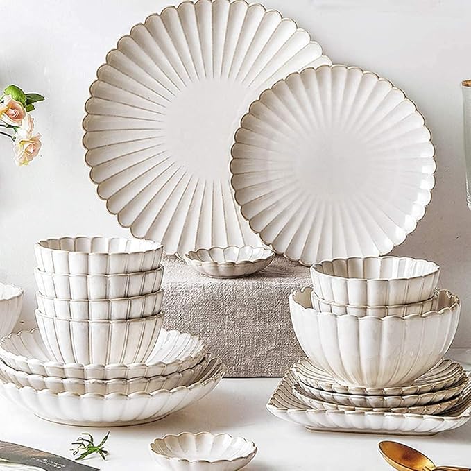 26 Pcs Dinnerware Sets, Porcelain Tableware Set with Plates and Bowls, White Ceramic Dinner Set for Home Kitchen and Dinning, Microwave and Dishwasher Safe, Service for 4/6,26Pcs/26Pcs