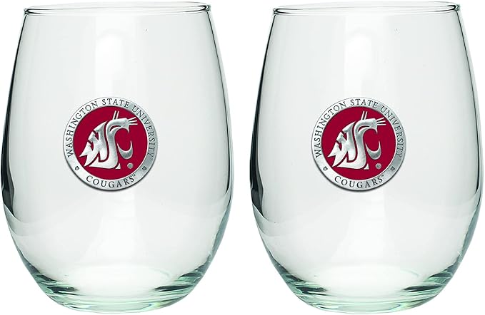 Heritage Pewter Washington State Cougars Stemless Glass Goblets – Set of 2 | 15 OZ Goblet Wine Glasses | Expertly Crafted Pewter Glass