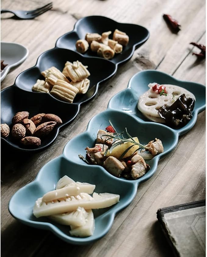Appetizer Bowls Ceramic Three-grid Dinner Plate Sushi Platter Creative Snack Fruit Separated Snack Cold Dish Plate Three Consecutive Plates Salad Bowls (Color : B)