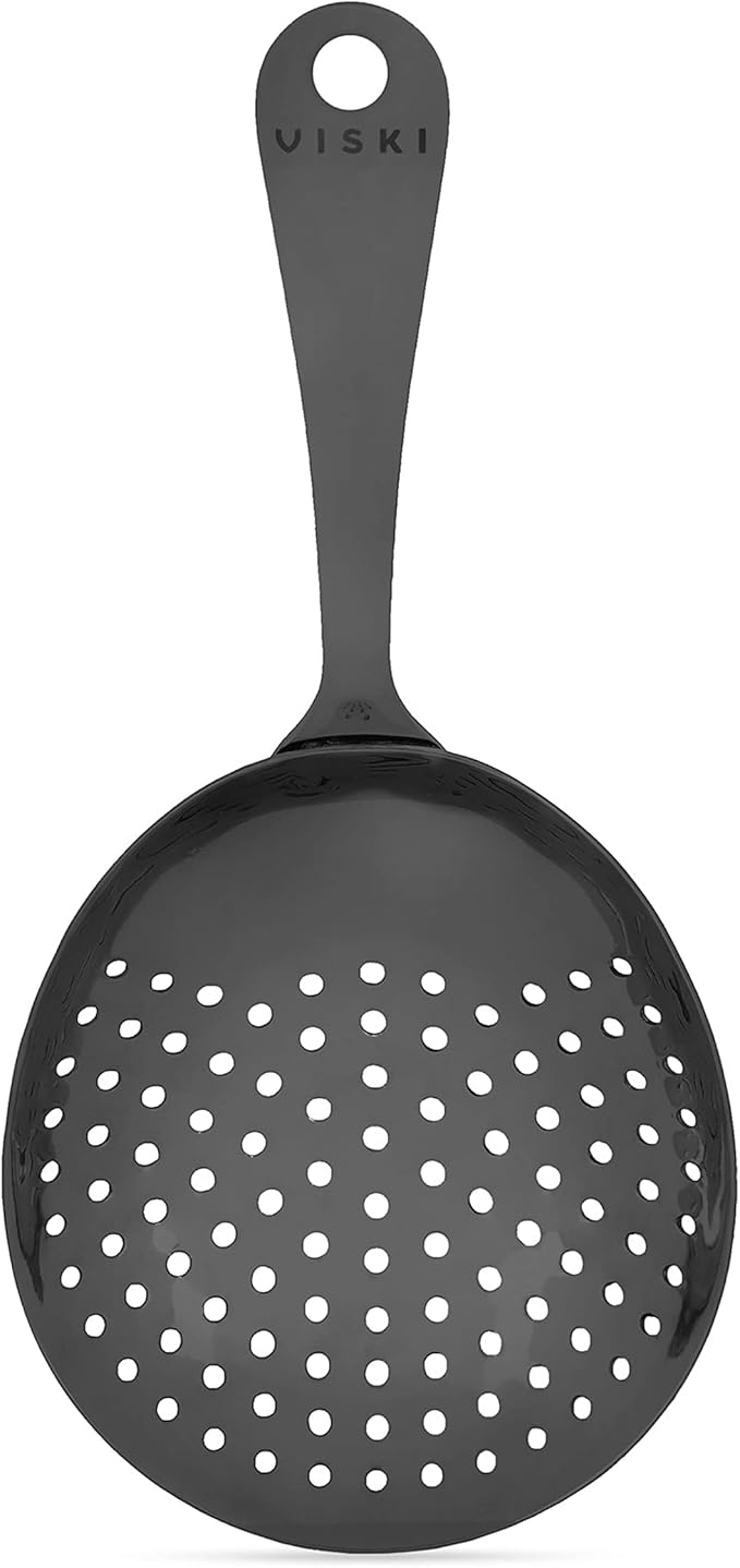 Viski Julep Stainless Steel Cocktail Strainer, Bar Tools, Drinks Spoon for Bartenders and Mixologists, Home or Commercial Use, Professional Metal Barware, Black, 6.75"