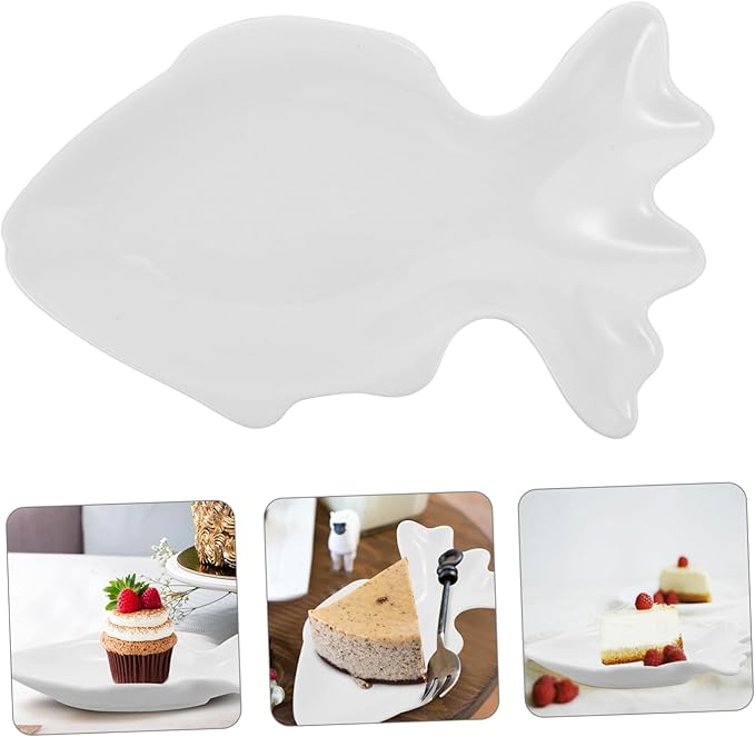 Fish Shaped Ceramic Plate Dessert Serving Dipping Bowl Decorative Snack Dish for Salad Soup Appetizer