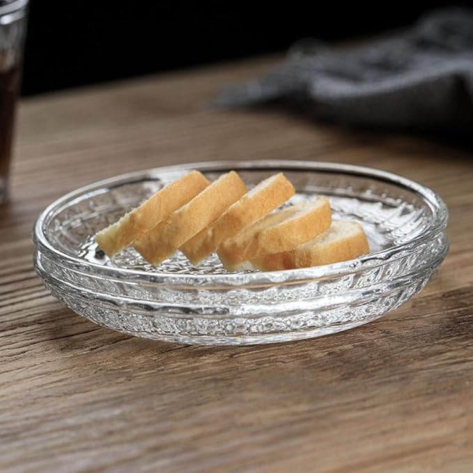 4pcs Glass Snack Plate, 5-Inch Dessert Plate, Appetizer Plate, Flower Embossed