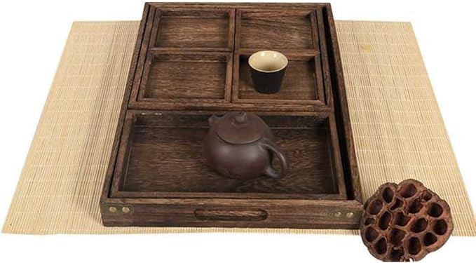 PRETYZOOM 1Pc Retro Solid Wood Tea Tray Rectangular Fruit Serving Tray for Desserts Drinks Natural Design Sturdy for Parties Home Decor Black Brown