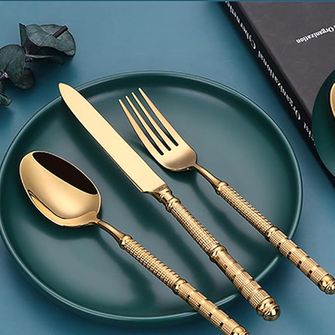 Gold 20 Piece Silverware Set Service for 4,Premium Stainless Steel Flatware Set Vintage Embossed Cutlery Utensil Set Home Kitchen Eating Tableware Set Include Fork Knife Spoon Set Dishwasher Safe