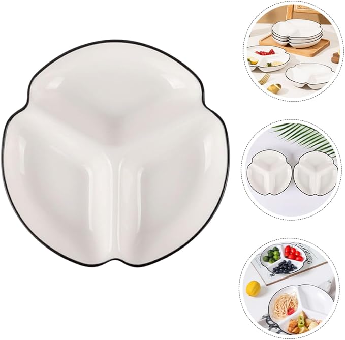 Ceramic Divided Plate Compartment Dinnerware Porcelain Portion Control Bowl for Parties for Serving Snacks Fruits Veggies and Appetizers