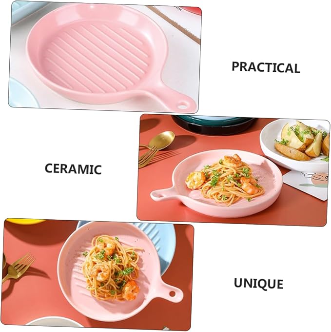 PRETYZOOM Ceramic Baking Dish with Handle Oven Safe Dinner Plate for Western Cuisine 10-inch Food Serving Plate Scratch Resistant Tableware for Home and Restaurant Use