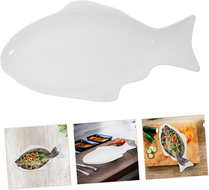 VALICLUD Creative Fish Shaped Ceramic Plate White Multi Function Snack Serving Dish for Home Dining Restaurant Party Use