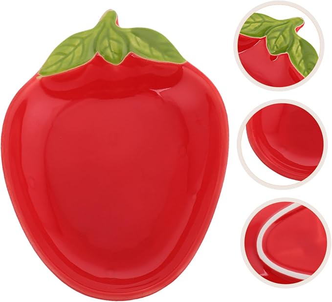 Hemoton 2pcs Cute Strawberry Shape Ceramic Plates for Snacks Appetizers and Sauces Versatile Porcelain Fruit Serving Dishes for Home Restaurant and Party Use