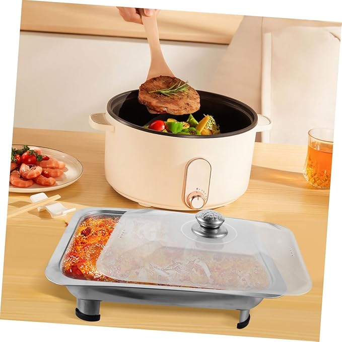 Veemoon Rectangular Stainless Steel Buffet Serving Tray with Lid Chafing Dish for Catering Food Holder and Roasting for Parties and Cafeterias