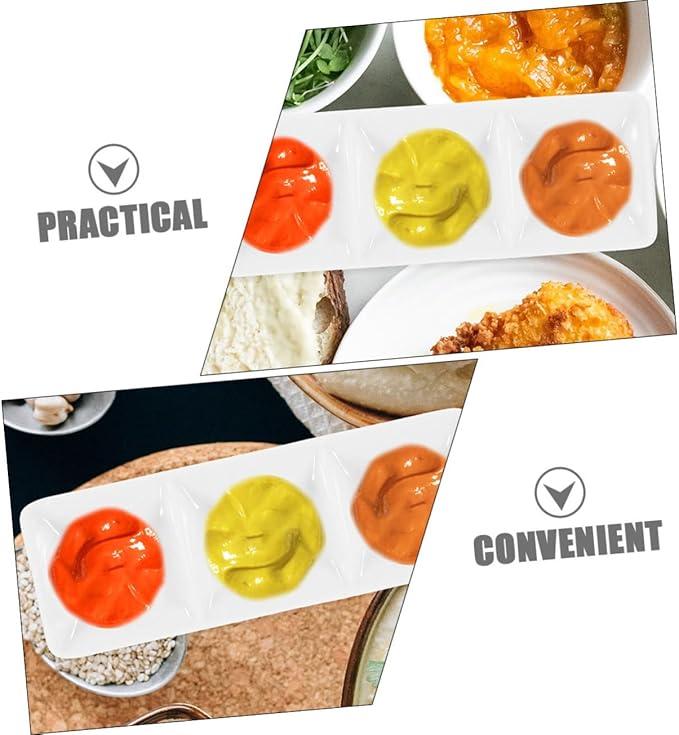 Alipis 4pcs Snack Plate Condiment Plate Ceramic Dipping Bowls Compartments for Sauce Vinegar Snacks Bbq Salad Dressings