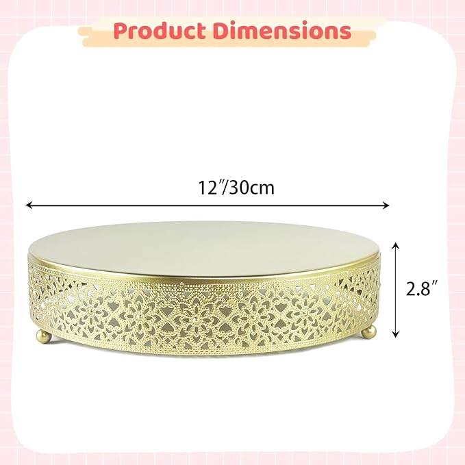 Cake Stand, Metal Round Cupcake Dessert Stand Cake Display Holder Cookies Fruit Serving Tray Decor for Wedding Party Birthday Baby Showers Anniversary (12in, Gold)