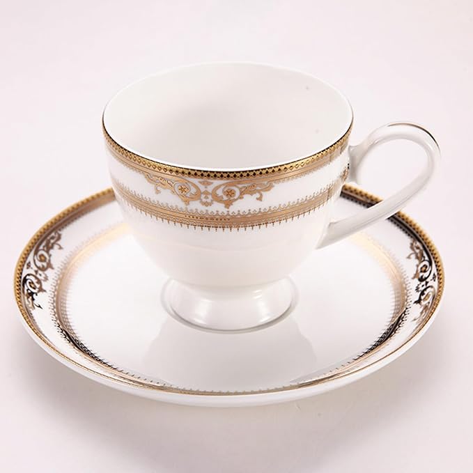 16 pieces bone china dishes set for 4, ceramic plate set with gold thread, elegant royal pattern dinnerware sets for wedding, housewarming, birthday