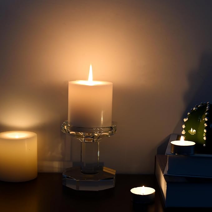 kitCom Crystal Candle Holders Set of 1, 4 Inch Tall Crystal Candlestick Holders for Taper, Long Candles - Home Decoration, Wedding, Housewarming and Graduation Gifts