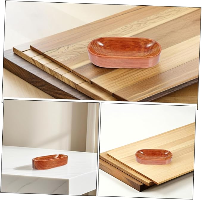 Unomor 2pcs Japanese Wooden Serving Trays Natural Wood Platter for Appetizers Snacks Fruit for Tea Towels Cozy Home Decor Deep Color