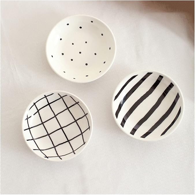 Salad plate Set of 3 Ceramic Sauce Dish Soy Sauce Appetizer Plates Side Dishes Dipping Bowls Serving for Snack Dessert Fruit Appetizer and Condiment Plastic plate ( Color : A , Size : 3.94x0.98in )