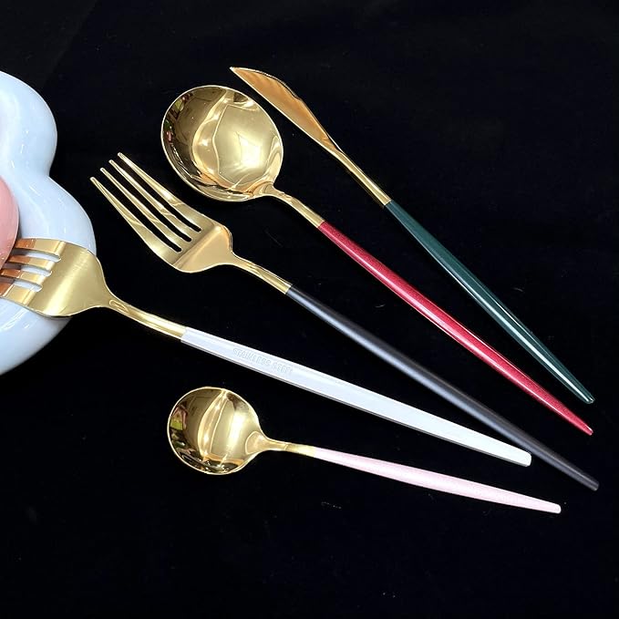Gugrida Black Flatware Serving Set 30 Piece, 304 Stainless Steel Silverware Set,Black Golden Cutlery Set, Modern Elegant Tableware Set for Party, Christmas, Dinner (Black Gold)