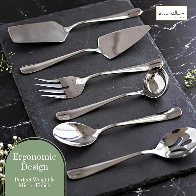 Nicole Miller 6-Piece Madison Hostess Set - Premium Stainless Steel Elegant Serving Utensils for Every Occasion