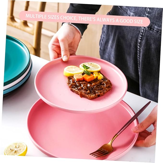 KICHOUSE Ceramic Steak Plate 8 Inch Microwave Safe Food Serving Dish Pink Glazed Ceramic Plate for Western Cuisine for Dinner Parties and Everyday Use