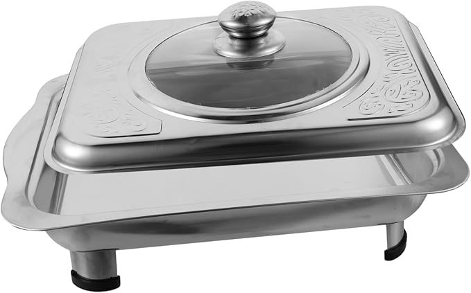 BESTOYARD Stainless Steel Dinner Plate Cookie Tray with Lid Dish Food Heating Trays Buffet Outdoor Serving Tray with Lid Cold Fancy Reusable Strainless Platter with Lid Rectangular Silver