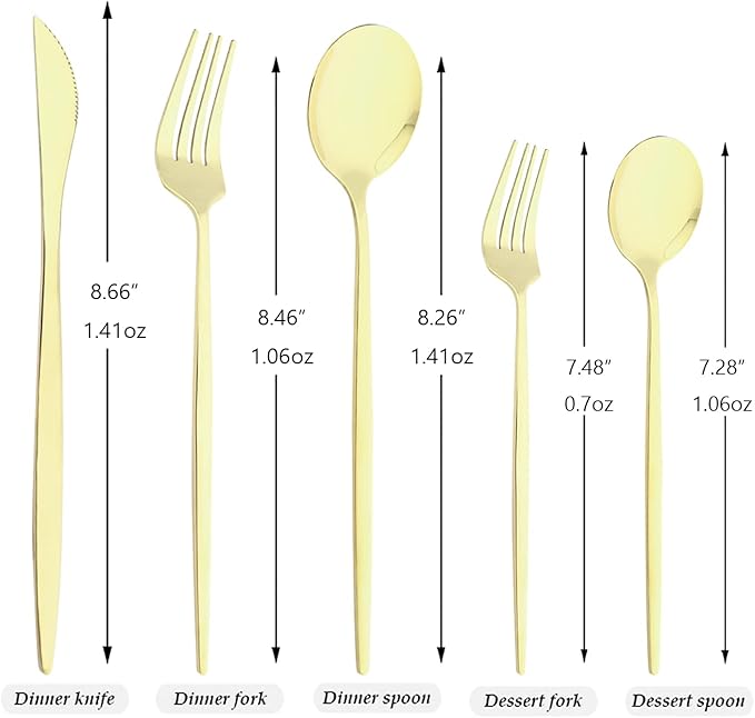 30Pcs Champagne Gold Mirror Finished Cutlery Set, 18/0 Stainless Steel Daily Use Silverware Kitchen Home Restaurant Party Dessert Flatware Set Include Knife/Fork/Spoon, Service For 6