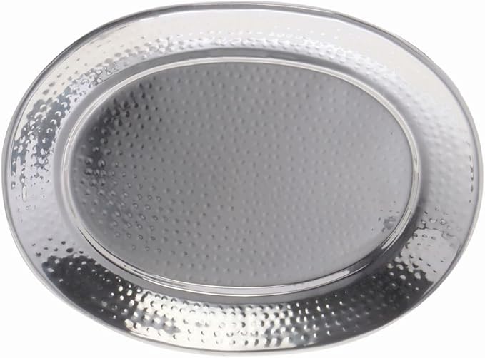 HUBERT Serving Tray with Hammered Stainless Steel Finish Oval - 13" L x 9" W x 1" H