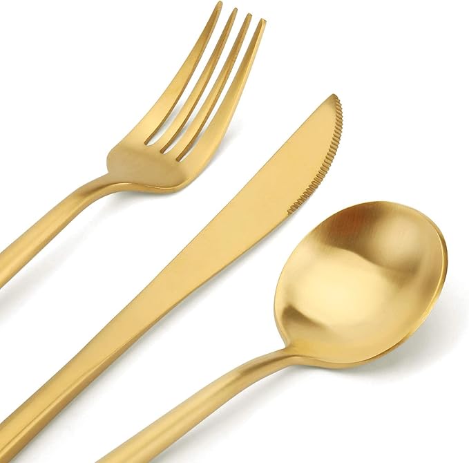 Matte Gold Silverware Set, SHARECOOK 30-Piece Stainless Steel Satin Finish Flatware Set Service for 6, Kitchen Utensil Set, Tableware Cutlery Set for Home and Restaurant…