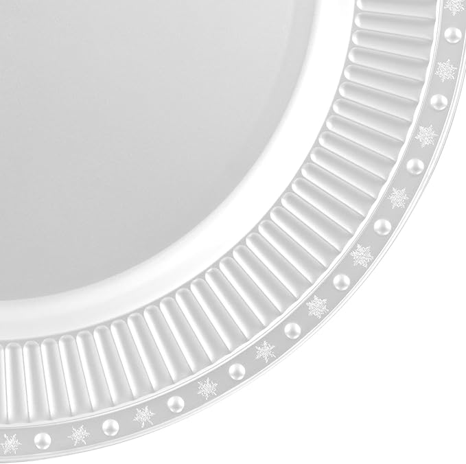 100 Pcs Antique Charger Plates Bulk 13 Inch Embossed Rim Plastic Party Dinner Plate Chargers Round Decorative Server Plate for Wedding Party Event Tableware (100pcs-silver7)