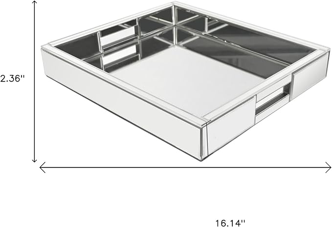 16" Silver Mirrored Glass Serving Tray with Handles